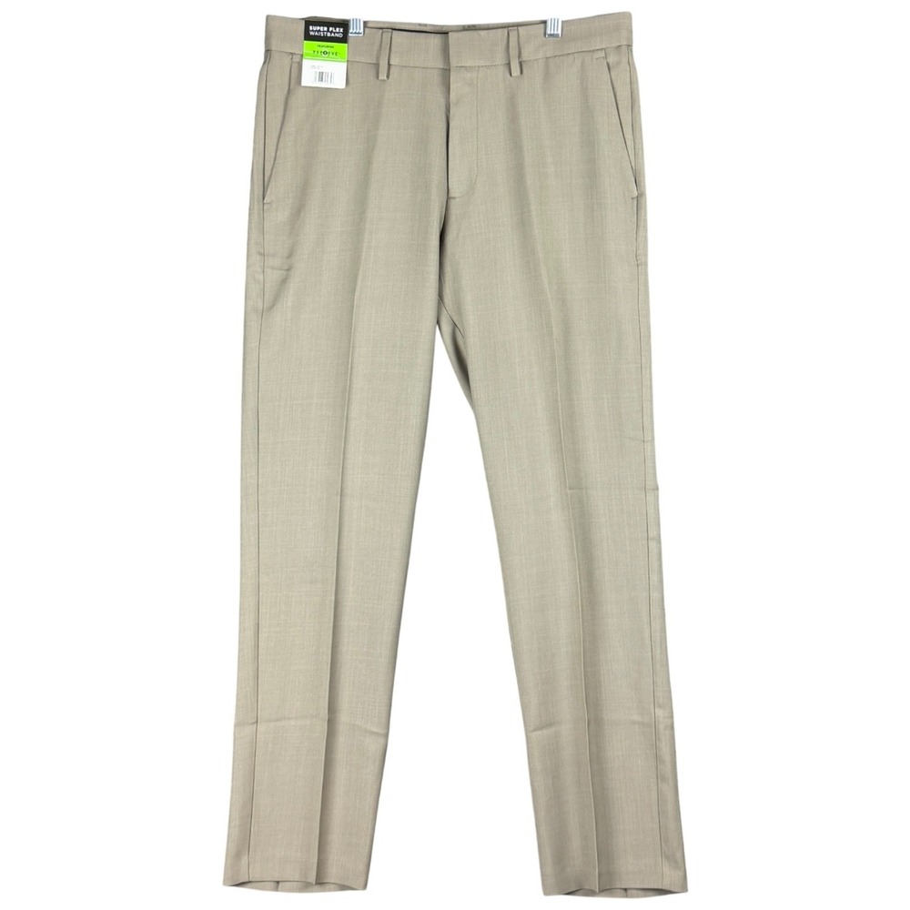 NEW Haggar Men W32xL30 Tan Super Flex Waistband Straight Fit Dress Pants Repreve